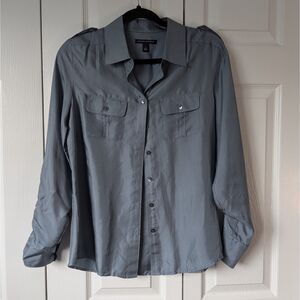Banana Republic Gray Silk Utility Button Down M Long Sleeve Blouse Capsule